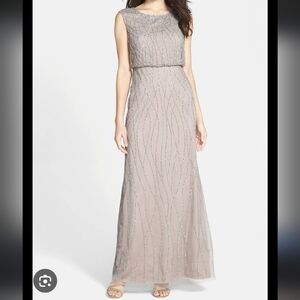 Adrianna Papell Taupe Beaded Maxi Dress